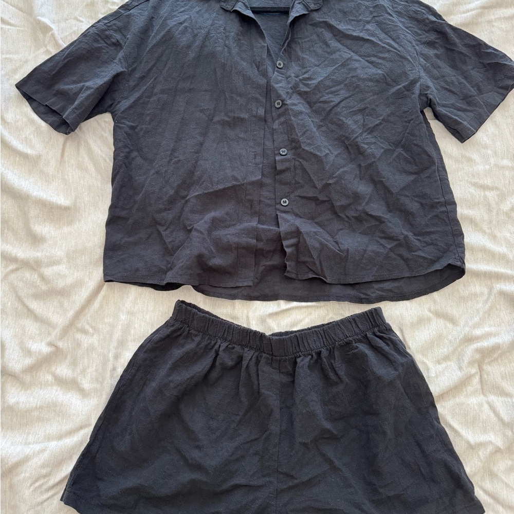 SHEIN Black Button-Up Shirt and Shorts Set